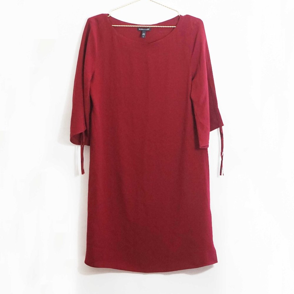Eileen Fisher Burgundy Red Round Neck Silk Shift Dress S